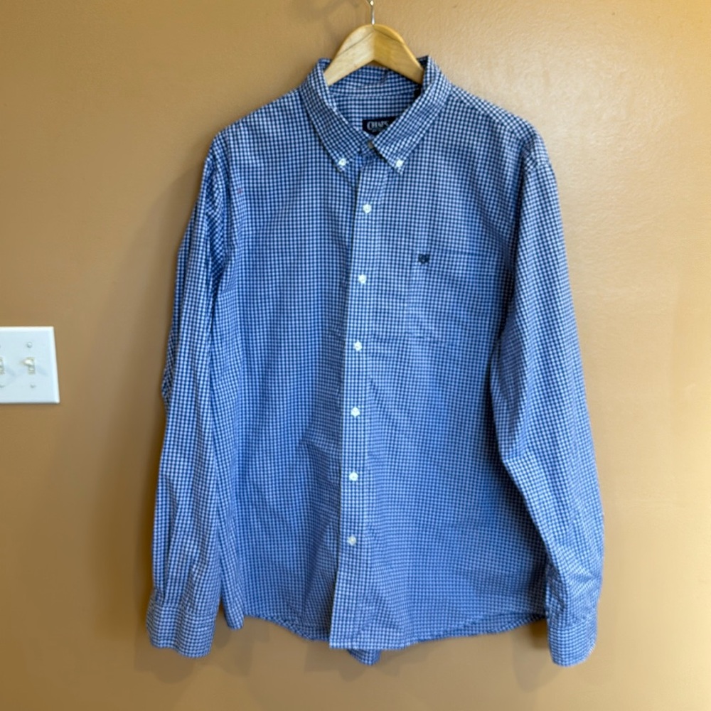 Chaps Men’s XXL Blue Gingham (checkered) Dress Shirt